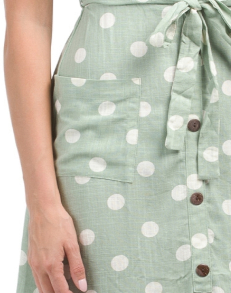 MONTEAU Tie waist Button Polka Dot Green Midi Dress - Picture 5 of 5